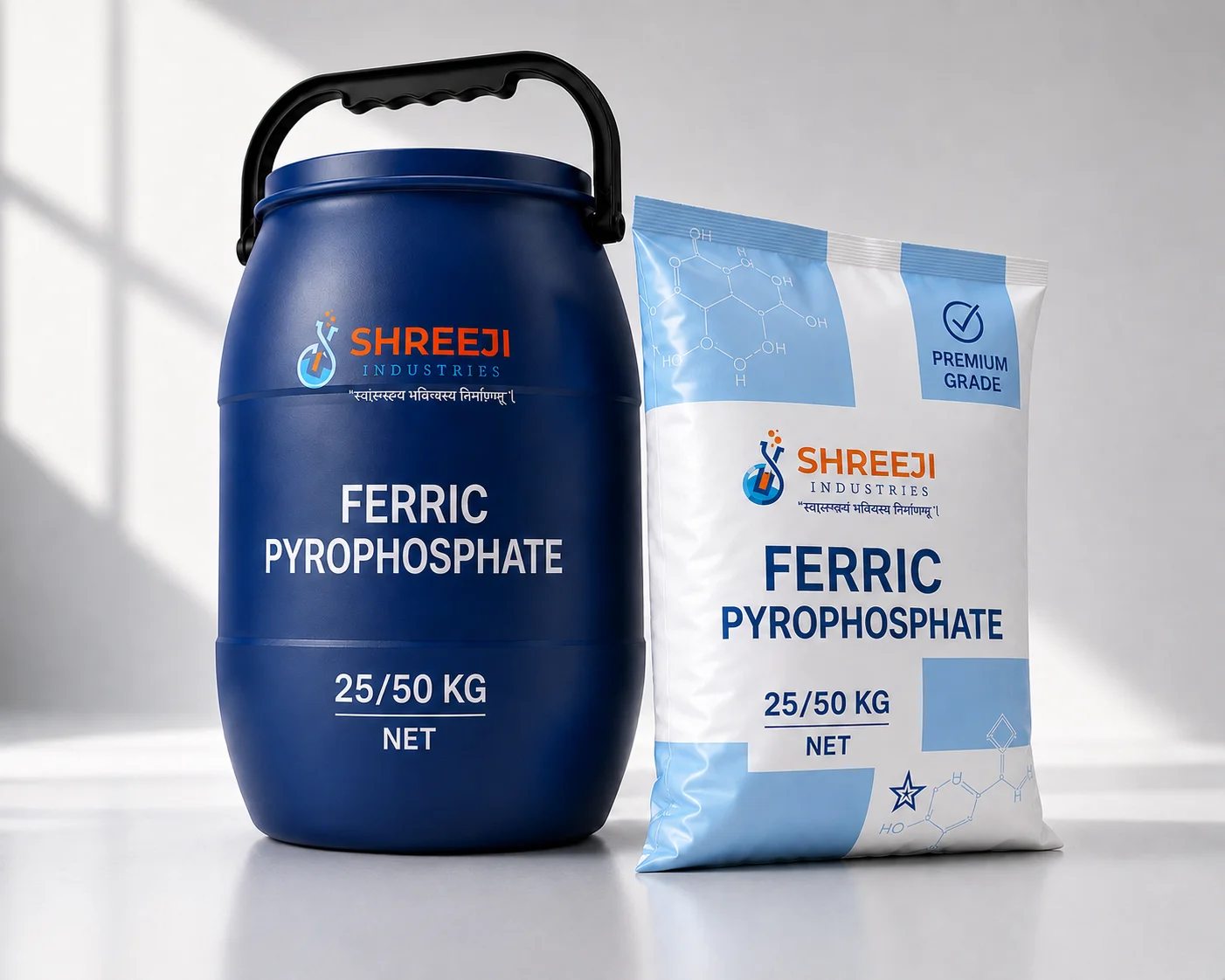 Ferric Pyrophosphate by Shreeji Industries — premium pharmaceutical-grade 50 kg packaging