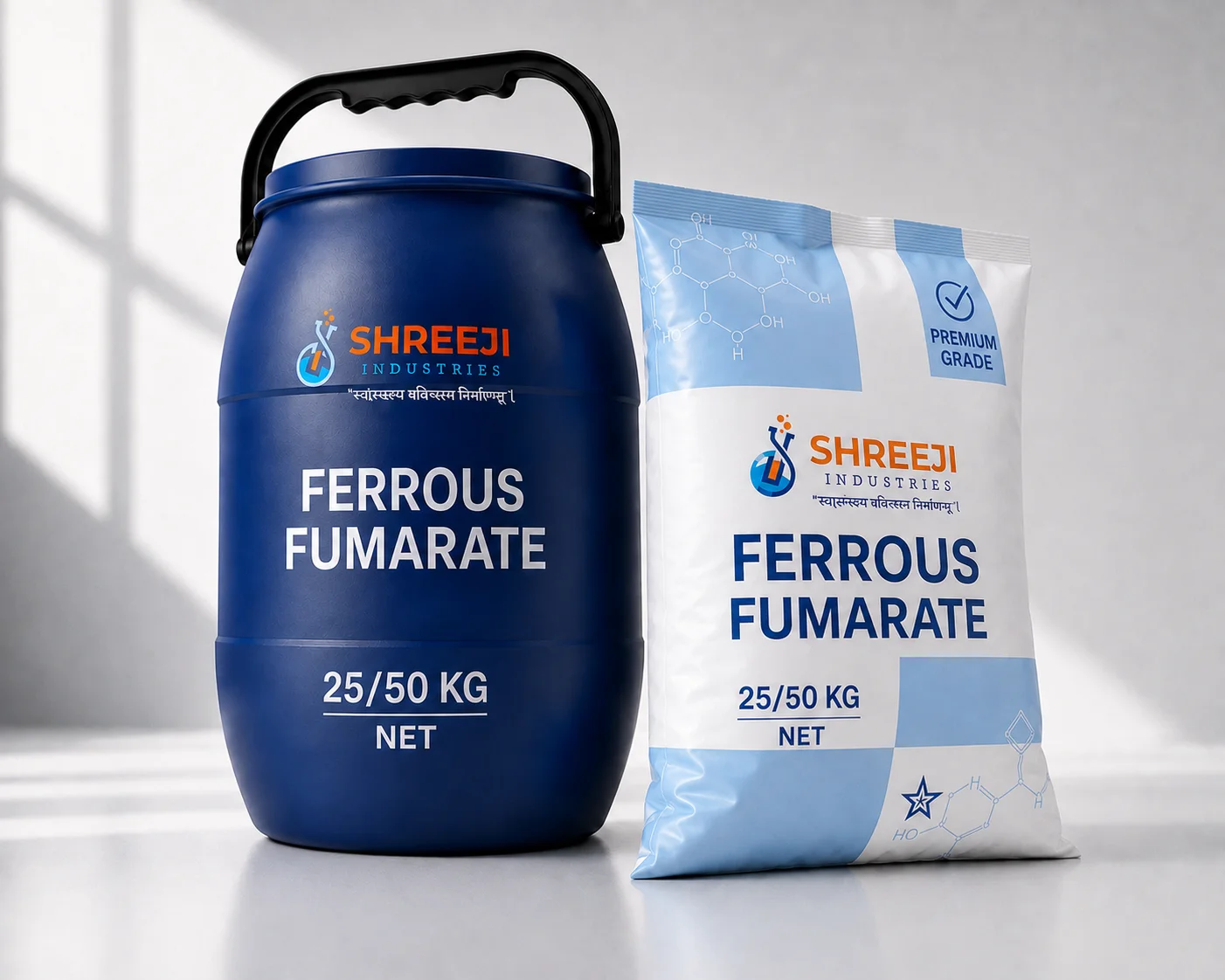Ferrous Fumarate by Shreeji Industries — premium pharmaceutical-grade 50 kg packaging